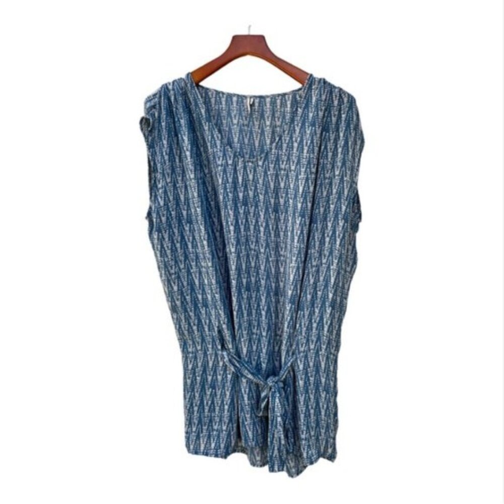 IRO 100% Silk Blue & White Drop Waist Silk Tunic/ Mini Dress Size M/L